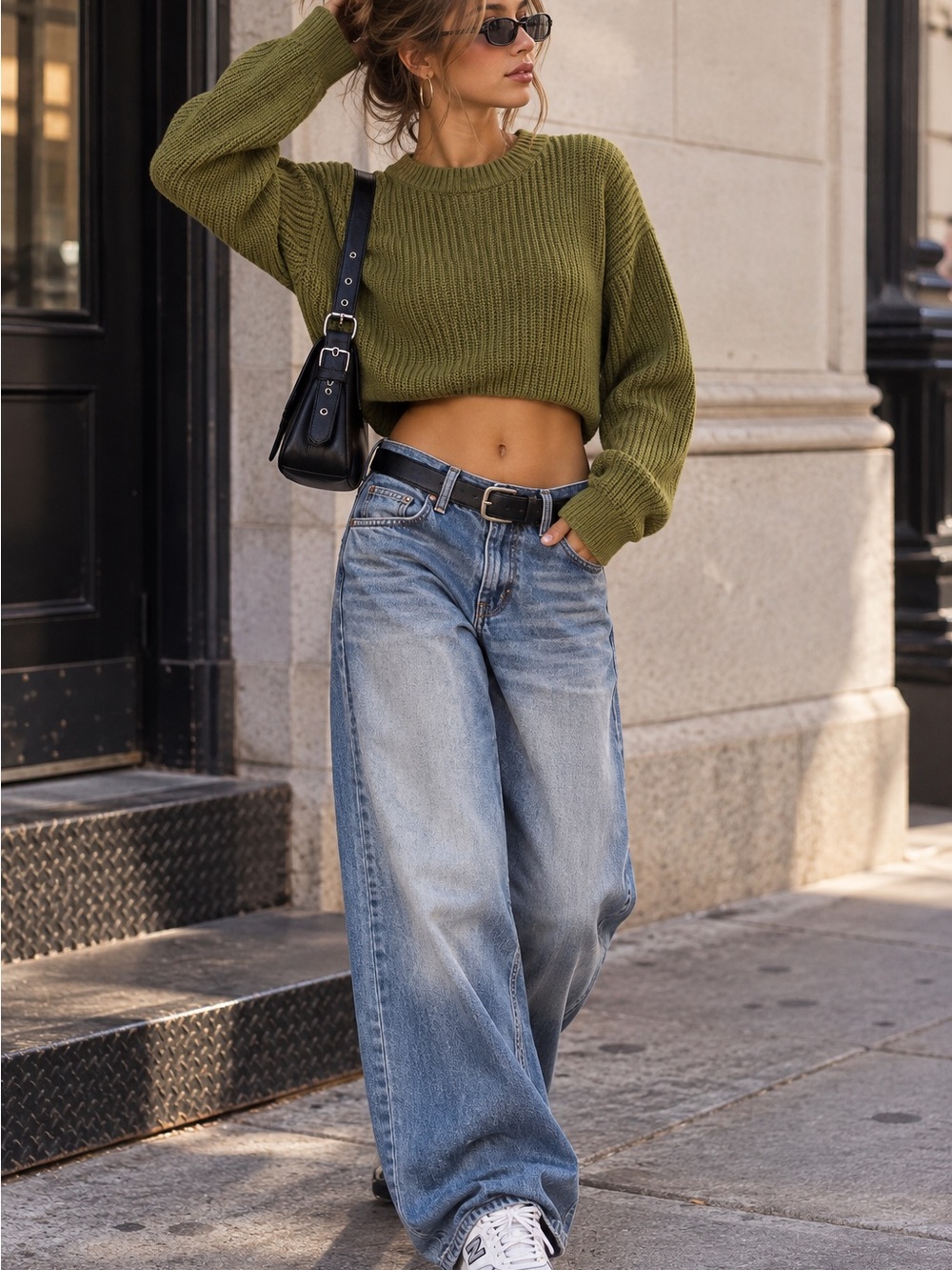 Wild Fable XS Olive Green Cropped Ribbed Knit Sweater Y2K Long Sleeve Pullover